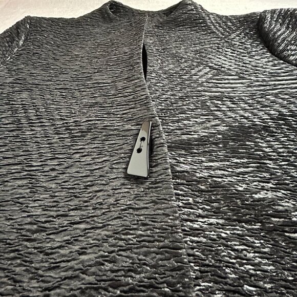 Womens Unique Button Front Textured Swing Jacket Black Gray Pattern Art To Wear - Picture 3 of 6